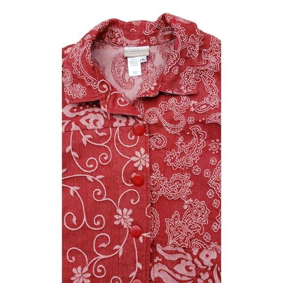 Coldwater Creek Y2k Red Floral & Paisley Prairie Chic Jacket PL - Made in USA - Picture 4 of 5